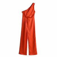 DUOPERI  Fashion Satin Asymmetric Jumpsuit Women One Shoulder Chic Lady Romper one piece outfit Loose playsuit Female Summer