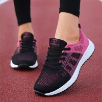 HOT★ผู้หญิงรองเท้าสบายๆ Breathable เดินตาข่าย Lace Up รองเท้าแบนรองเท้าผ้าใบผู้หญิง Tenis Feminino สีชมพูสีขาว