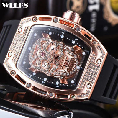 Luxury Skull Head Watch for Men 3D Skeleton Diamond Rhinestone Mexico Punk Rock Hip Hop Clock Watches Male relogio masculino