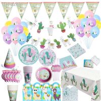 卐✚ Alpaca Tableware Birthday Party Paper Plates Cups Napkins Cake Topper for Kids Decor Llama Happy Birthday Party Decor Supplies