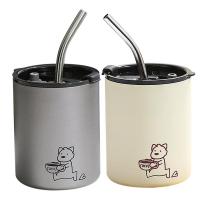 【CW】Water Bottle With Straw Thermos Mug Stainless Steel Flip-up Leakproof Portable Thermos With Straw Coffee Couple Milk Tea Mugs