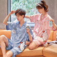 Anime Doraemon Pajama Sets Women Men Home Clothes Couple Pijama Suit Korean Loose Pyjama V-Neck Silk Sleepwear