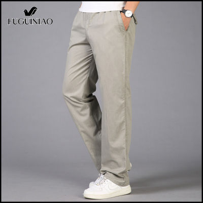 FUGUINIAO กางเกงขายาวลำลองสีทึบเอวยืดพร้อมซิปยืดเอวกางเกงสีทึบสินค้าสีทึบแฟชั่นกางเกงขายาวสีทึบกางเกงขนาดใหญ่ Siz (M-6XL)