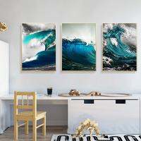 Fashionable Home Sea View Decorative Wall Painting Dark Blue Rolled Up Waves Nordic Photography Customizable Canvas Poster