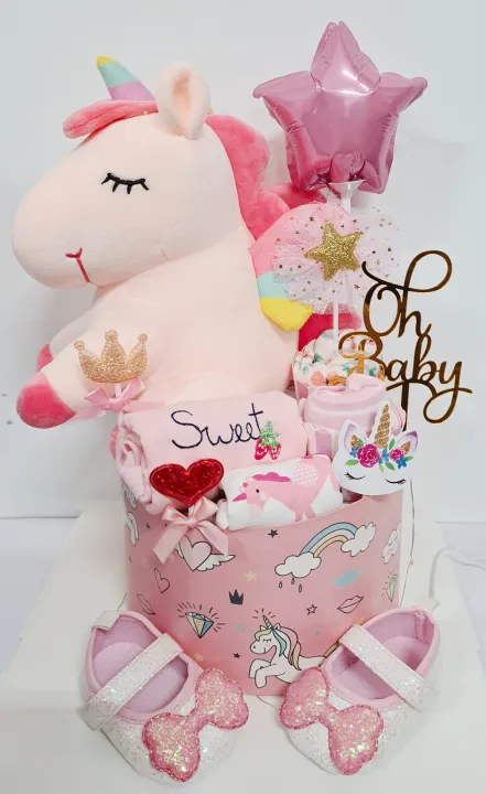 [BABY GIFT] CUSTOMIZE BABY DIAPER CAKE (0-6MONTHS) - UNICORN CUTE PINK