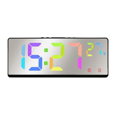Voice Control Mirror Alarm Clock Digital Temperature Dual Alarm Snooze Desktop Table Clock Night Mode 12/24H