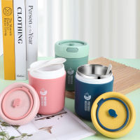 Creative 304 Stainless Steel Leakproof Soup Container Vacuum Flask Thermal Cup Lunch Food Storage Container Insulated Breakfast Food Jar with Fork Milk Porridge Drinks