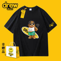 Drew Doll รุ่นร่วมฤดูร้อนปี2023รุ่นใหม่พิมพ์ลายแขนสั้นชายหญิงคู่เสื้อยืดผ้าฝ้ายแท้สำหรับผู้ชาย