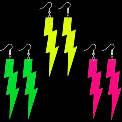 3Pairs Neon Party Decoration Earrings for 80s Girls Women Glow in the Dark Retro Pendant Acrylic Drop Dangle Lightning Styling