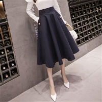 Fairyshely Vintage High Waist Long Skirt Women 2022 Autumn Pleated Skirt Korean Black Cotton A-line Skirt