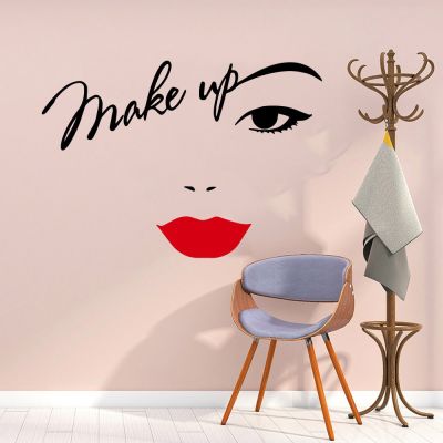 Beauty Salon Wall Sticker Beautiful Lady Hairdresser For Ladys Red Lips Vinyl Makeup Sticker Hair Hairdo Barbers Decal