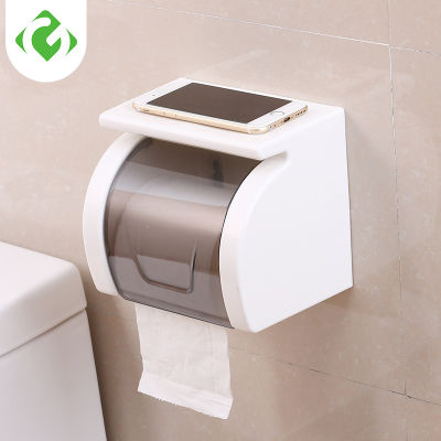 Waterproof Toilet Roll Holder Plastic Wall Mount Punch Free Shelf Toilet Paper Tube Storage Box Bathroom Phone Tissue Dispenser