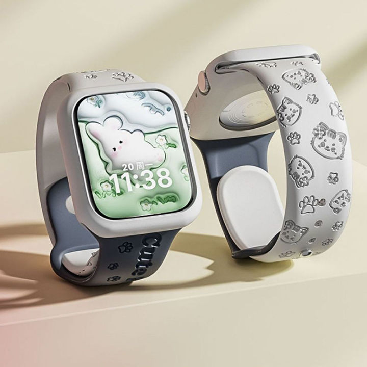 สาย3d-แมวสำหรับนาฬิกา-ap-ple-สายรัดข้อมือซิลิโคนแบบนิ่มสำหรับ-iwatch-แบบพิเศษ8-7-6-se-5-4-3-2-1ขนาด42มม-44มม-45มม-49มม-สี