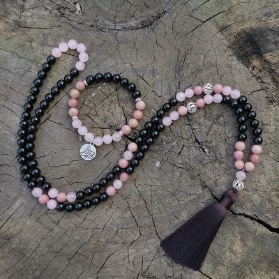 8mm RhodrochrositeRose Quartz Japa Mala SetWarmthMeditation MalaNamaste Yoga JewelryBuddhist Mala Prayer Bead108 Mala Bead