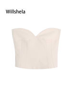 Willshela Women Fashion Solid Back Zipper Corset Cropped Tops Vintage Heart Neck Strapless Female Chic Lady Crop Top