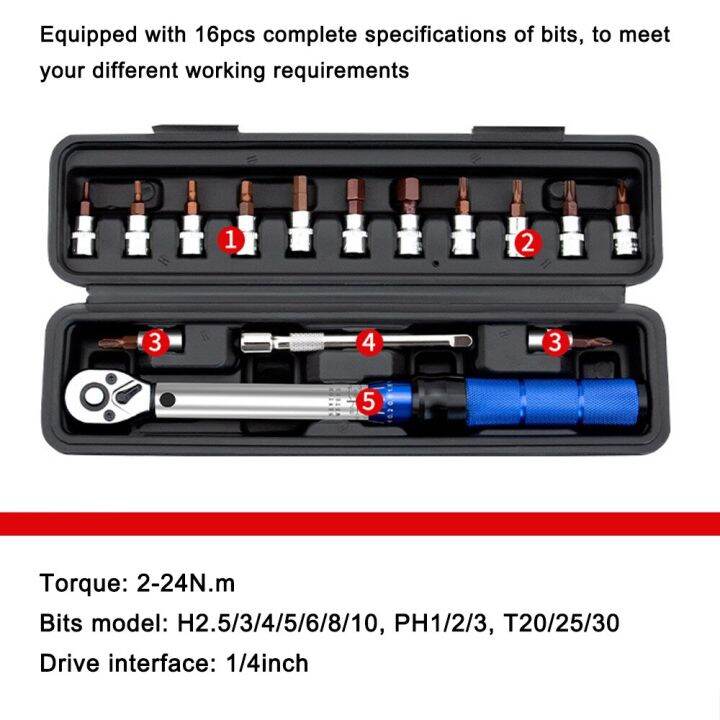 16/40PCS Torque Wrench Allen Key Tool 224Nm Adjustable Ratchet Wrench
