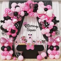 【YF】 140pcs Minnie Arch Garland Pink Balloons Birthday Decorations Wedding Baptism