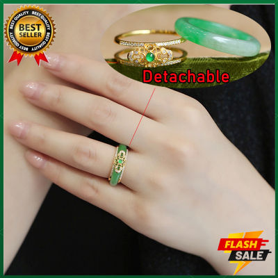 HT-แหวนคริโซเพรสเงินสเตอร์ลิงธรรมชาติแหวนสตรีระดับไฮเอนด์แหวนหยกสีเขียวมรกตเปิดได้ของผู้หญิง
