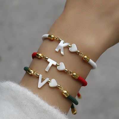 Romantic Shell A-Z Initial Letter Women Bracelet Heart Adjustable Color Rope Bracelet For Women Jewelry Gift