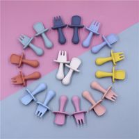 2Pcs/set solid color baby silicone spoon forks tableware nibbler dispensing learning health feeding solid food eating Utensils Bowl Fork Spoon Sets