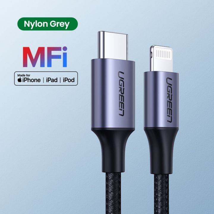 Uggreen Usb C ที่ได้รับการรับรองจาก MFI เป็นสายเคเบิลหลอดไฟ R สำหรับ13 12 11 Xs Xr 8 Plus Apple Ipad PD ชาร์จเร็วข้อมูลสั้น2M