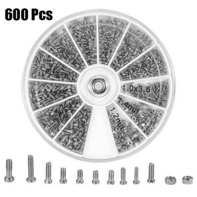 1กล่อง600ชิ้นชุดแบ่งประเภทถั่วสกรูเล็ก12ชนิดของ M1.2 M1 M1.4 M1.6สกรูสำหรับนาฬิกาแก้วเครื่องมือซ่อม Tornillos
