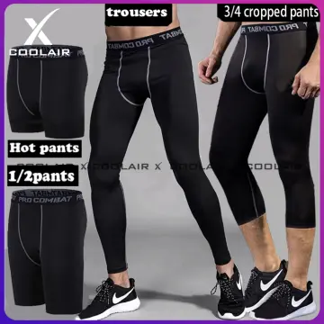 Men S Safety Anti-collision Pants Basketball Training 3/4 Tights Leggings  With Knee Pads Protector Sports Compression Trousers