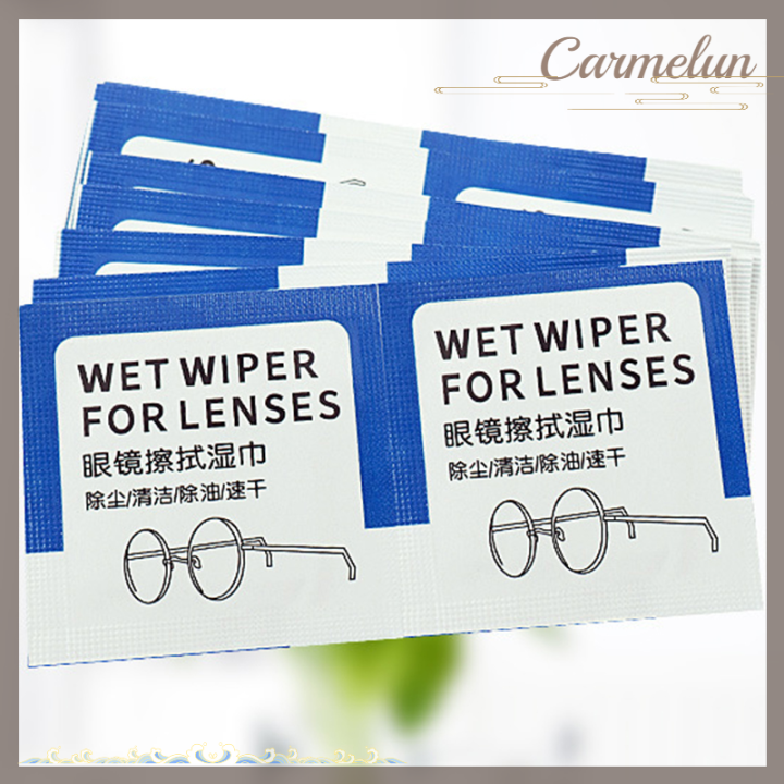 carmelun-น้ำยาล้างแว่นตากล่อง100ชิ้น-เช็ดเปียกป้องกันหมอกเลนส์ทำความสะอาดที่ปัดฝุ่นเช็ดหน้าจอโทรศัพท์