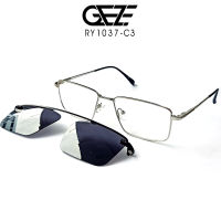 ?กรอบแว่นตา GEZE 1 ClipOn รุ่น RY1037-C3 เต็มกรอบสีเงิน เบาใส่สบาย ฟรี คลิปออนกันแดดสีดำ Polarized เปลี่ยนเป็นแว่นตากันแดด ป้องกันแสงแดด ร