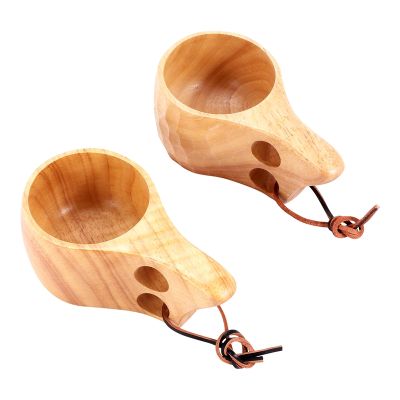 2PC Nordic Style Handmade Wooden Cups Finnish Traditional Outdoor 200Ml Wood Wine Mugs Elephant Coffee Cups for Gifts