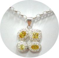 จี้ เงินแท้ 925 Sterling Silver Pendant ฝัง พลอยสี Yellow CZ OV4x6mm RS4mm SQ4mm + เพชร White Cubic Zirconia (W/CZ) RS 1.5mm