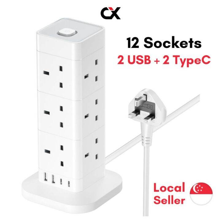(SG) Tower Extension Socket Power Strip USB Port Type C Extension Multi