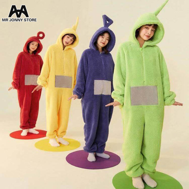 top-mj-cartoon-teletubbies-winter-style-thickened-coral-fleece-one-piece-pajamas-home-service-couples-men-and-women