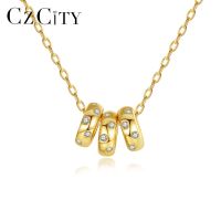 CZCITY ลูกปัด CZ 925จี้เงินสเตอร์ลิงสร้อยคอแฟชั่นผู้หญิงสีชุบผู้หญิงอินเทรนด์สร้อยคอโซ่เชื่อมโยง