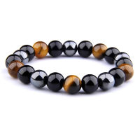 สีดำ Obsidian Hematite ลูกปัดสร้อยข้อมือป้องกันกำไลตาเสือแม่เหล็กและหินธรรมชาติสำหรับผู้ชายและผู้หญิง