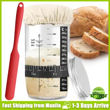 6Pcs Sourdough Starter Jar Kit with Scale Thermometer Heat Resistant  Sourdough Starter Container with Metal Lid