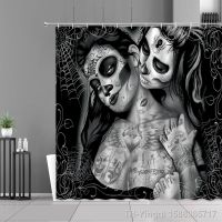 【hot】✗  Gothic Shower Curtain Gray Fabric Polyester with Hooks