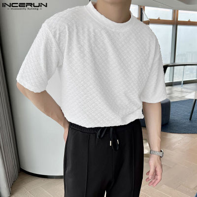 INCERUN เสื้อลำลองผู้ชายเสื้อเชิ้ตแขนสั้นเสื้อยืดเสื้อยืดคอกลมวันหยุดเสื้อยืด Besic สีพื้น (สไตล์เกาหลี)