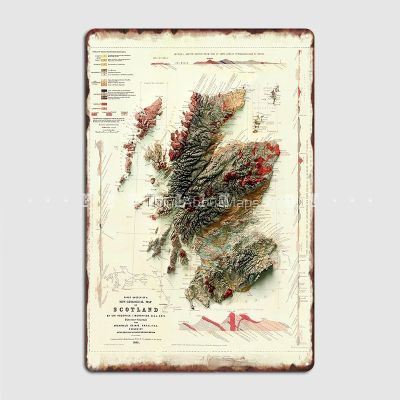【YF】❐▬  1865 3d Scotland Geological Map Digitally-Rendered Poster Metal Plaque Plates Customize Bar Tin Sign