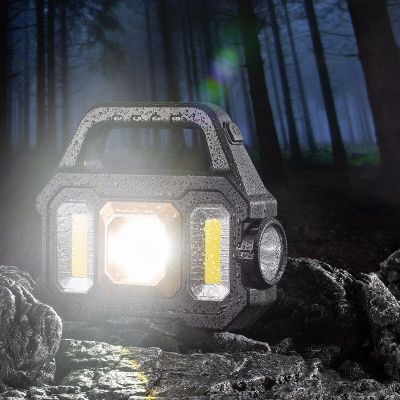 ：“{—— 500LM USB Rechargeable Flashlight Waterproof 6 Gear COB/LED Torch Light Portable Powerful Lantern Solar Light For Camping Hiking