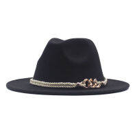 New Fashion Design Women Classic Solid Wide Floppy Panama Hat Belt Buckle Wool Fedora Hat Party Gifts Daily Accessories