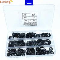 LANZEONT 260Pcs M3 M4 M5 M6 M8 M10 M12 แหวนล็อคฟัน เหล็ก65Mn 7ขนาด Starlock washers Assortment KIT พร้อมกล่องเก็บของ สีดำสีดำ ตัวยึดคลิปความเร็วสูง เครื่องผลิตเครื่องจักร