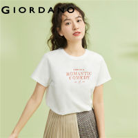 Giordano ผู้หญิง เสื้อแขนสั้นคอกลมพิมพ์คำขวัญผ้าฝ้าย Free Shipping 05392212