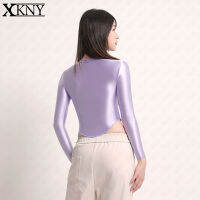 XCKNY Satin Glossy Top Oil Shine Bottoming Shirt Long Sleevele Arc Long Sleeves Sports Yoga Swim Undershirt Leisure Top