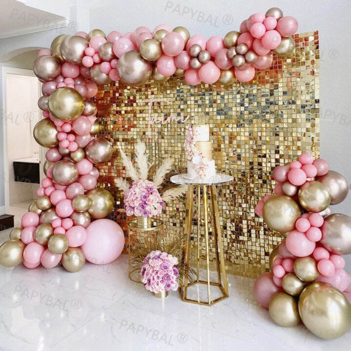 Macaron Baby Pink Gold Balloon Garland Arch With Foil Curtain Wedding ...