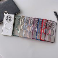 {Taoyitao} เคสชาร์จไร้สายแม่เหล็กแบบใสสำหรับ Huawei P50 P40 P30 Mate 50 40 30 20 Pro Magsafe เลนส์กระจกกรอบซิลิโคนนิ่ม