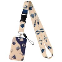 Blue White Sailing Boat Neck Strap Lanyard for Key ID Card Gym Cell Phone Straps USB Badge Holder DIY Hang Rope Lariat Lanyard Phone Charms