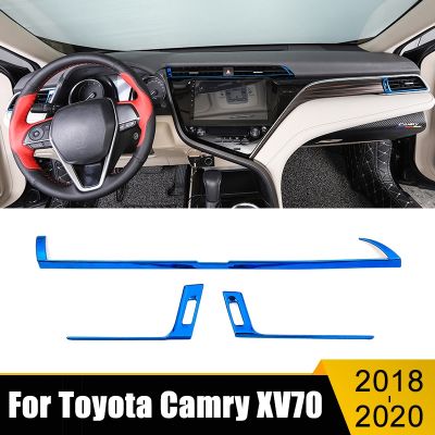 HOT LOZKLHWKLGHWH 576[ร้อน W] อุปกรณ์เสริมในรถยนต์สำหรับ Toyota Camry 70 XV70 70 2018 2019 2020สแตนเลสแดชบอร์ดด้านหน้าเต้าเสียบอากาศปกแถบตัดสติกเกอร์
