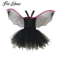 【CC】 3Pcs Kids Cartoon Bat Costumes Role Performance Stretchy Crochet Mesh Tutu Set