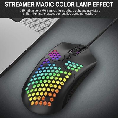 Black RGB น้ำหนักเบาเมาส์สำหรับเล่นเกมส์12000DPI ออปติคอลเซ็นเซอร์น้ำหนักเบารังผึ้ง Shell Ultralight Ultraweave สาย